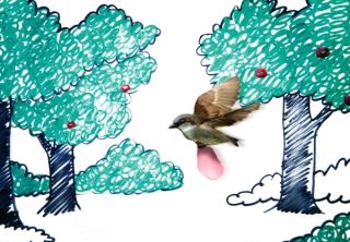 Tekening van bomen en vogel